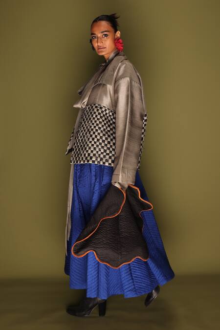 Buy_Stoique_Blue Silk Embroidery Loom Skirt _Online_at_Aza_Fashions