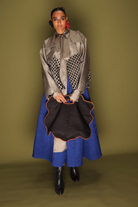 Stoique Blue Silk Embroidery Loom Skirt 