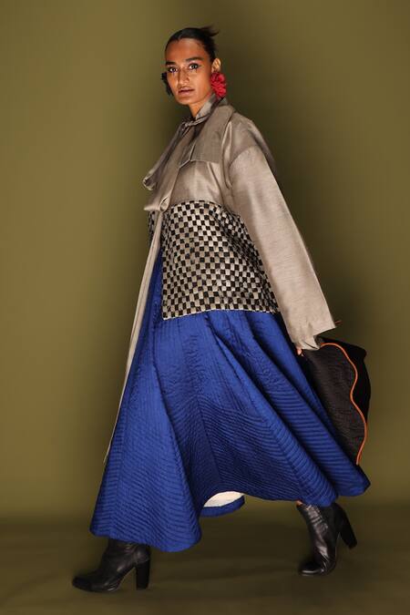 Shop_Stoique_Blue Silk Embroidery Loom Skirt _Online_at_Aza_Fashions