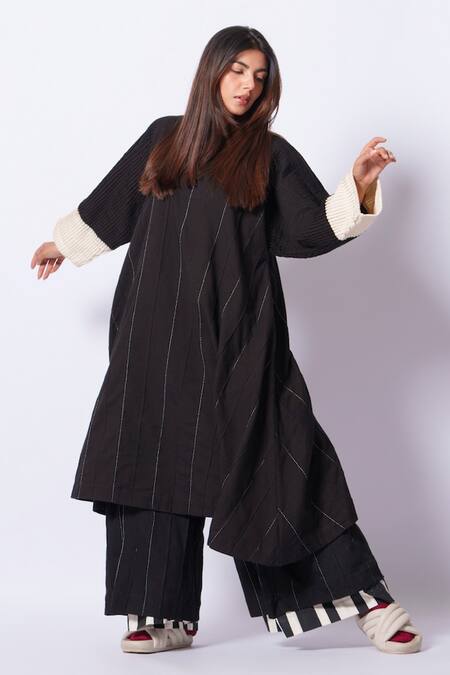 Buy_Stoique_Black Cotton Embroidery Dune Pant _Online_at_Aza_Fashions