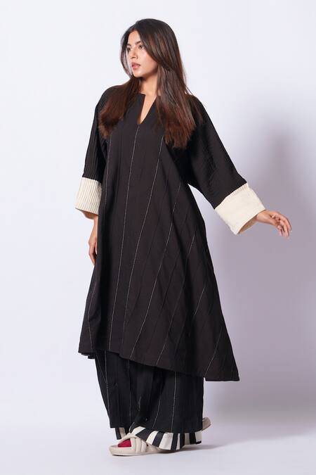 Shop_Stoique_Black Cotton Embroidery Dune Pant _Online_at_Aza_Fashions