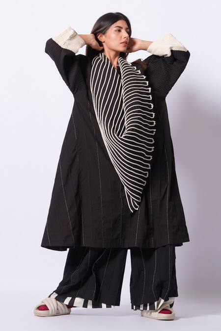 Shop_Stoique_Black Embroidery Dune Abstract Pattern Scarf _Online_at_Aza_Fashions