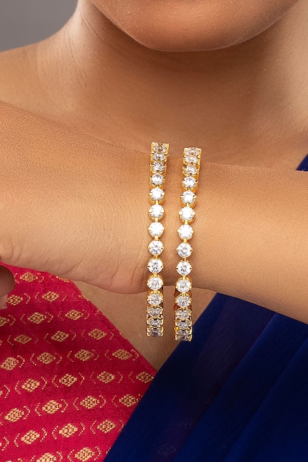 Sica Jewellery Gold Plated Stones 925 Silver 50 Pointer Akshara Bangle- Set Of 2