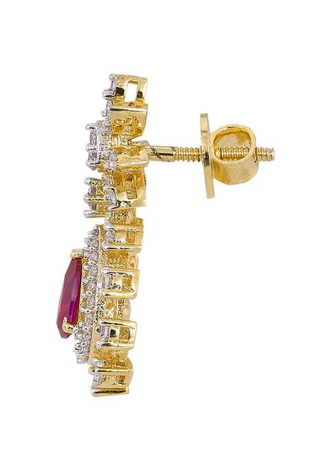 Sica Jewellery_Pink Gemstones, Crystals 925 Silver Rati Drop Earrings _Online_at_Aza_Fashions