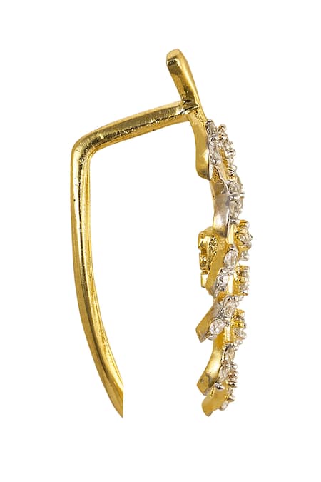 Sica Jewellery_White Stones 925 Silver Leaf Earcuffs _Online_at_Aza_Fashions