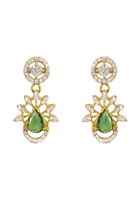 Shop Sica Jewellery Green Crystals, Stones 925 Silver Vireya Embellished Earrings at Aza Fashions Shop_Sica Jewellery_Green Crystals, Stones 925 Silver Vireya Embellished Earrings _at_Aza_Fashions