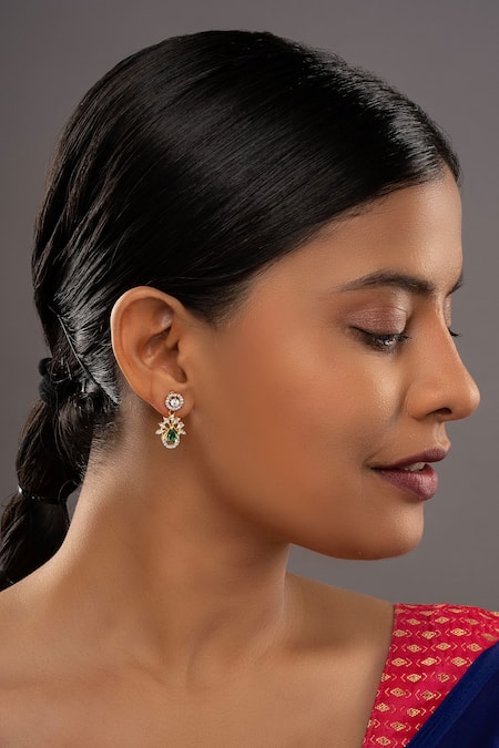 Sica Jewellery Green Crystals, Stones 925 Silver Vireya Embellished Earrings 