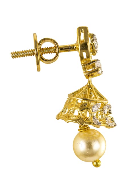 Sica Jewellery White Pearls, Stones 925 Silver Rasika Jhumkas Online at Aza Fashions Sica Jewellery_White Pearls, Stones 925 Silver Rasika Jhumkas _Online_at_Aza_Fashions