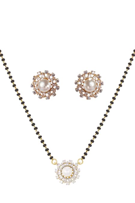 Shop Sica Jewellery Black Pearls, Stones 925 Silver Paris Mangalsutra And Earrings Set at Aza Fashions Shop_Sica Jewellery_Black Pearls, Stones 925 Silver Paris Mangalsutra And Earrings Set _at_Aza_Fashions