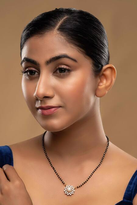 Sica Jewellery Black Pearls, Stones 925 Silver Paris Mangalsutra And Earrings Set Online at Aza Fashions Sica Jewellery_Black Pearls, Stones 925 Silver Paris Mangalsutra And Earrings Set _Online_at_Aza_Fashions