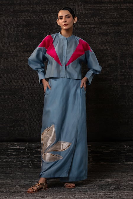 Eeda Color Block Jacket With Skirt 