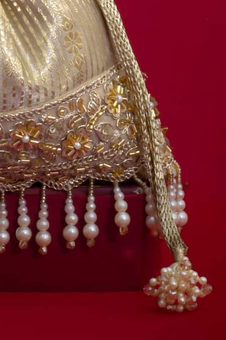 Shop_Amyra_Gold Cut Work, Beads, Pearls, Tassels, Vivaah Embellished Potli - Grey _Online_at_Aza_Fashions