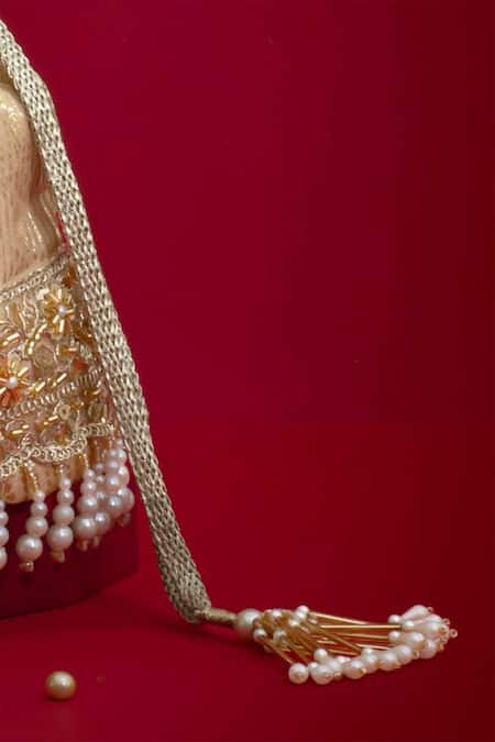 Buy_Amyra_Beige Embroidery, Pearls, Tassels, Beads, Lace Vivaah Embellished Bucket Bag - _Online_at_Aza_Fashions