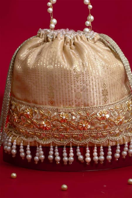 Amyra Vivaah Embellished Bucket Bag - Beige 