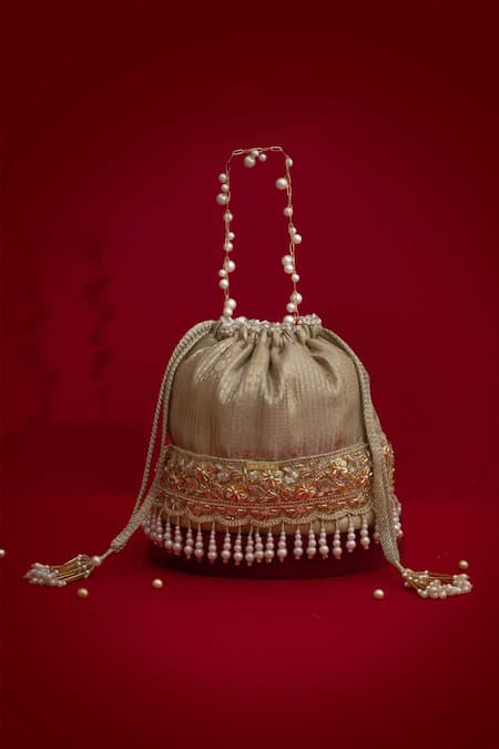 Amyra Vivaah Embellished Bucket Bag - Grey 