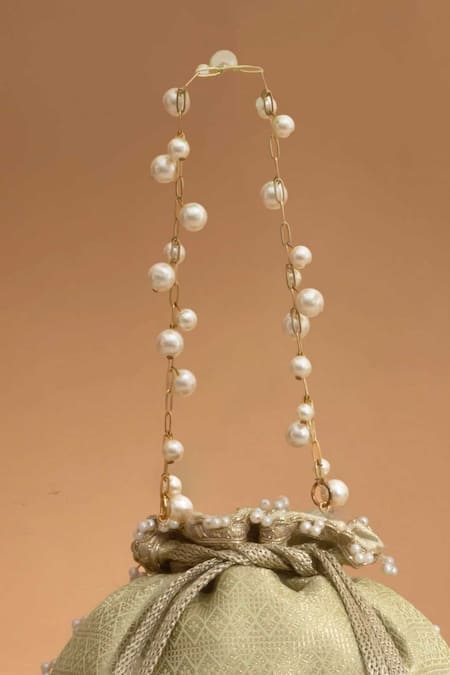 Amyra Mint Cut Work, Pearls, Tassels, Beads Geet Brocade Embellished Potli - Online at Aza Fashions Amyra_Mint Cut Work, Pearls, Tassels, Beads Geet Brocade Embellished Potli -_Online_at_Aza_Fashions