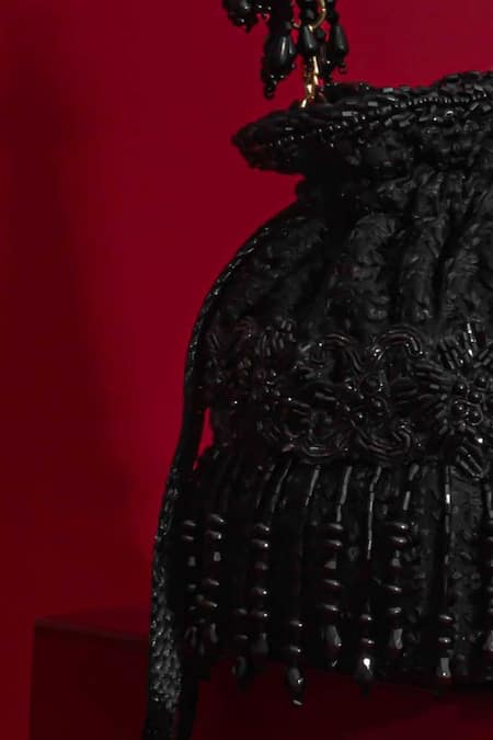 Buy_Amyra_Black Beads, Tassels, Embroidery, Fringe Tilora Mini Potli -_Online_at_Aza_Fashions