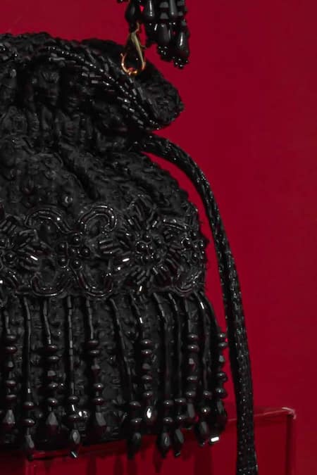 Buy_Amyra_Black Beads, Tassels, Embroidery, Fringe Tilora Mini Potli -