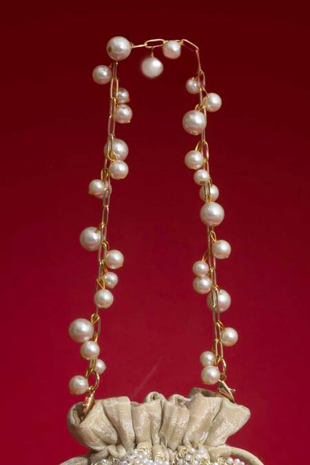 Buy_Amyra_Beige Pearls, Embroidery, Tassels, Beads Sehra Mini Potli - _Online_at_Aza_Fashions