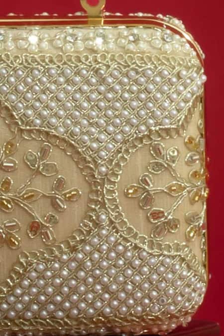Buy_Amyra_Beige Pearls, Sequins, Embroidery Sehra Clutch -