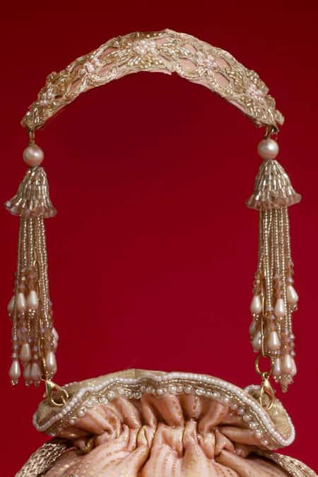 Shop_Amyra_Pink Beads, Cut Work, Embroidery, Pearls, Vivaah Embellished Mini Potli - _Online_at_Aza_Fashions
