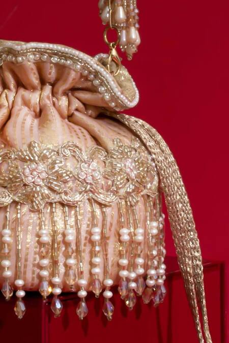 Buy_Amyra_Pink Beads, Cut Work, Embroidery, Pearls, Vivaah Embellished Mini Potli - 