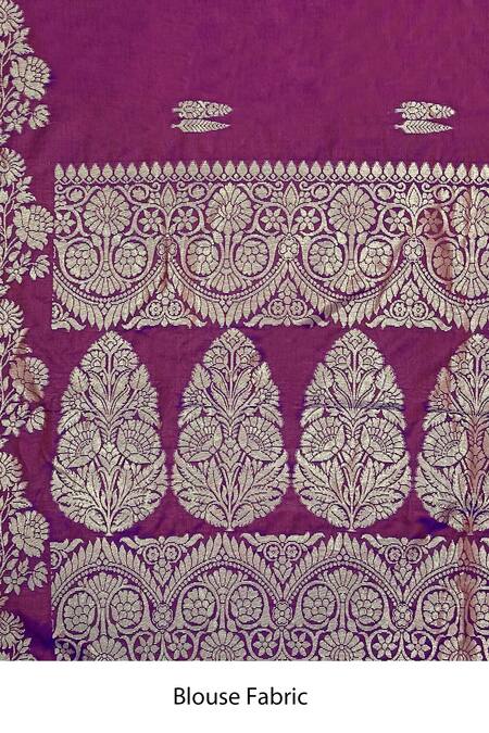 Shop_Naintara Bajaj_Purple Zari Sweetheart Neck Flower Woven Saree With Sleeveless Blouse 