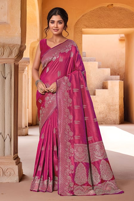 Naintara Bajaj Flower Woven Saree With Solid Blouse 