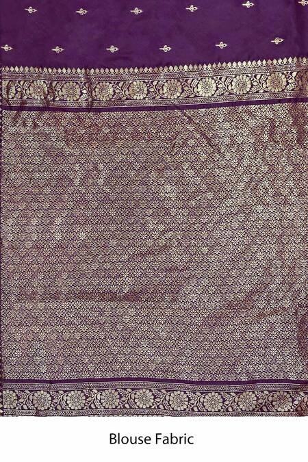 Shop_Naintara Bajaj_Purple Brocade, Silk Zari Boat Neck Floret Woven Saree With Sleeveless Blouse 