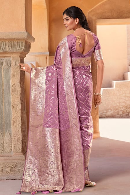Shop Naintara Bajaj Pink Brocade, Silk Zari Sweetheart Neck, Square Bloom Woven Saree With Blouse at Aza Fashions Shop_Naintara Bajaj_Pink Brocade, Silk Zari Sweetheart Neck, Square Bloom Woven Saree With Blouse _at_Aza_Fashions