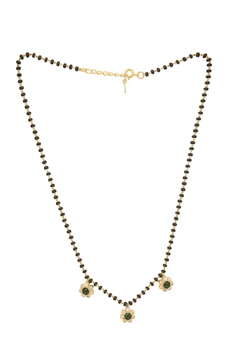 Shop Sica Jewellery Green 925 Silver Floral Mangalsutra at Aza Fashions Shop_Sica Jewellery_Green 925 Silver Floral Mangalsutra _at_Aza_Fashions