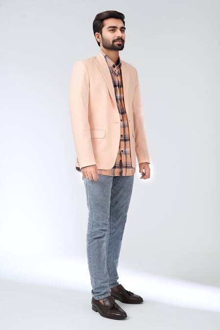 Khwaab By Sanjana Lakhani Pink Polyester Studs Shawl Collar Blazer Online at Aza Fashions Khwaab By Sanjana Lakhani_Pink Polyester Studs Shawl Collar Blazer _Online_at_Aza_Fashions