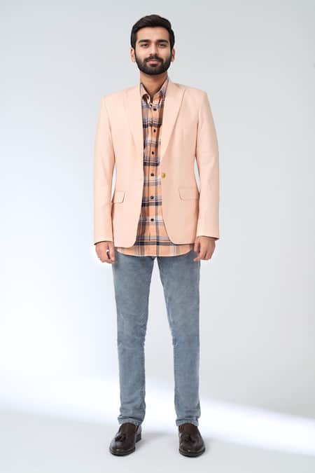 Shop Khwaab By Sanjana Lakhani Pink Polyester Studs Shawl Collar Blazer Online at Aza Fashions Shop_Khwaab By Sanjana Lakhani_Pink Polyester Studs Shawl Collar Blazer _Online_at_Aza_Fashions