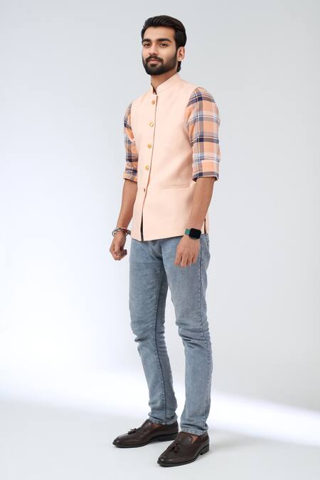 Khwaab By Sanjana Lakhani_Pink Polyester Buckles Sleeveless Nehru Jacket _Online_at_Aza_Fashions