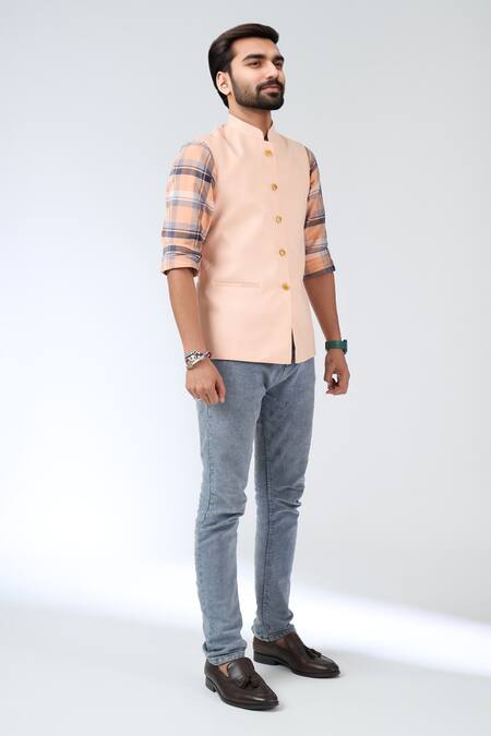 Buy_Khwaab By Sanjana Lakhani_Pink Polyester Buckles Sleeveless Nehru Jacket _Online_at_Aza_Fashions