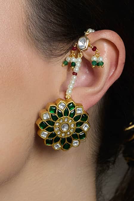 Joules By Radhika_Gold Plated Pearls, Stones, Beads Mughal Charm Kundan Earrings _Online_at_Aza_Fashions