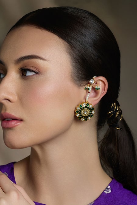 Joules By Radhika Gold Plated Pearls, Stones, Beads Mughal Charm Kundan Earrings 