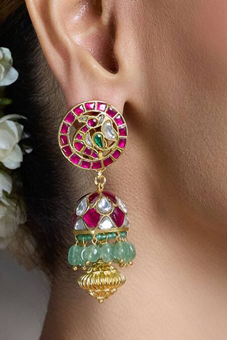 Joules By Radhika_Multi Color Gemstones, Ethnic Kundan Meenakari Earrings_Online_at_Aza_Fashions