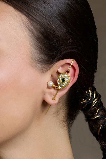 Joules By Radhika Kundan Studded Golden Ear Cuffs 