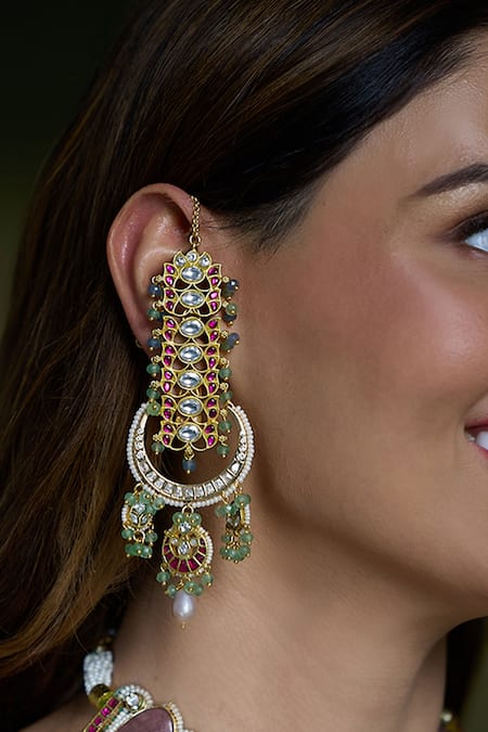 Joules By Radhika Royal Kundan Meenakari Bridal Ear Cuffs 