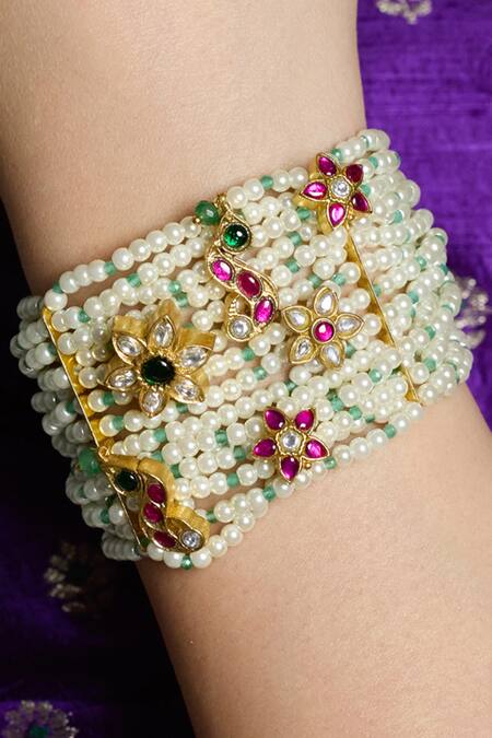 Joules By Radhika_Multi Color Beads, Stones Emerald Radiance Beaded Bracelet _Online_at_Aza_Fashions