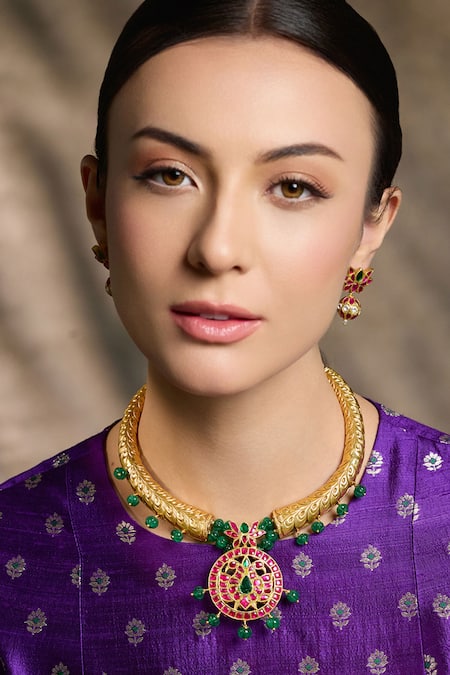 Joules By Radhika Gold Plated Stones, Beads Auric Grace Royal Hasli Necklace Set 