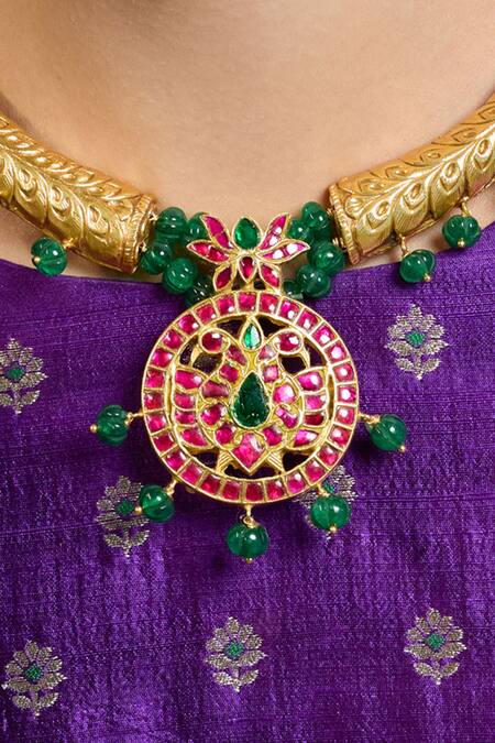 Joules By Radhika_Gold Plated Stones, Beads Auric Grace Royal Hasli Necklace Set _Online_at_Aza_Fashions