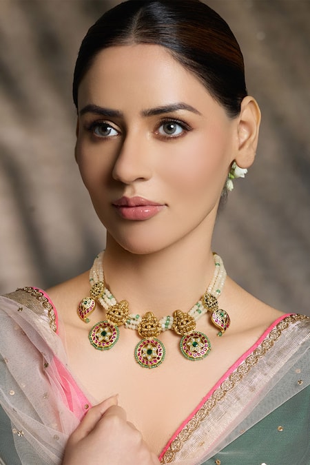 Joules by Radhika Ethnic Beaded Embellished Pendant Necklace 