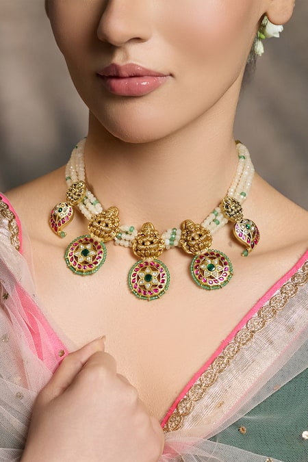 Joules by Radhika Ethnic Beaded Embellished Pendant Necklace 