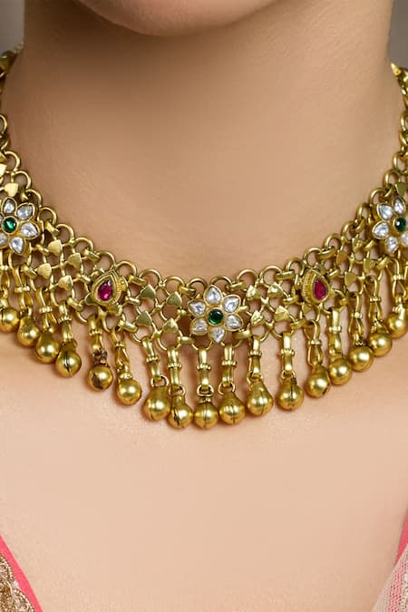 Joules By Radhika Multi Color Kundan Floral Embellished Necklace Online at Aza Fashions Joules By Radhika_Multi Color Kundan Floral Embellished Necklace _Online_at_Aza_Fashions