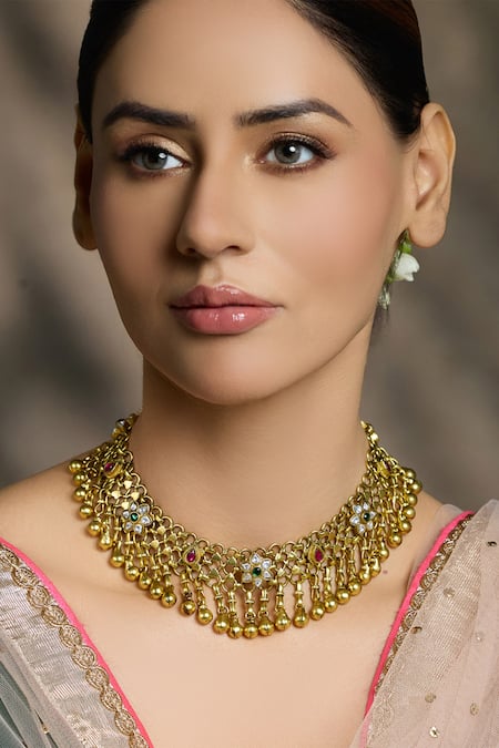 Joules By Radhika Kundan Floral Embellished Necklace