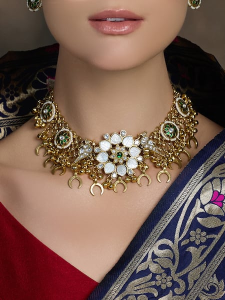 Joules By Radhika Antique Gold Floral Choker Necklace Set