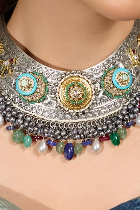 Joules By Radhika Multi Color Boho Maharani Choker Necklace Online at Aza Fashions Joules By Radhika_Multi Color Boho Maharani Choker Necklace _Online_at_Aza_Fashions