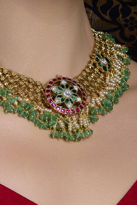 Joules By Radhika Multi Color Stones, Pearls Suvarna Shaadi Embellished Necklace Set Online at Aza Fashions Joules By Radhika_Multi Color Stones, Pearls Suvarna Shaadi Embellished Necklace Set _Online_at_Aza_Fashions